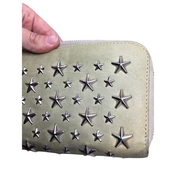 Jimmy Choo Beige / Gray Star Studded Zip Around Long Wallet - Picture 6 of 16